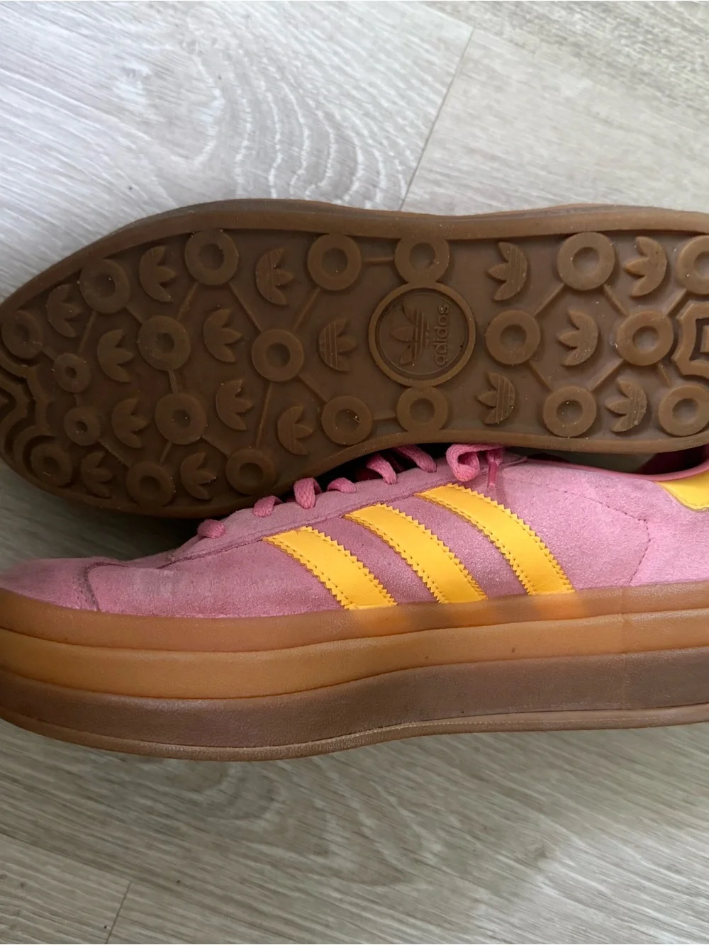 adidas Pink Suede Sneakers with Yellow Stripes